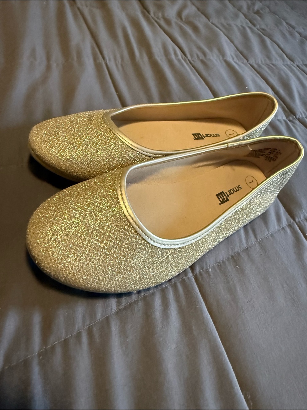 Slip-On Glitter Ballet Flats - Gold